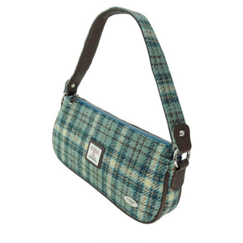 Glen Appin Harris Tweed Baguette Bag in Duck Egg and Cream Check
